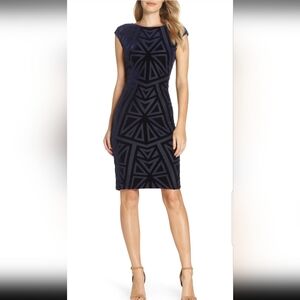 VINCE CAMUTO Velvet Jacquard Sheath Dress - Navy Size 6 NWT